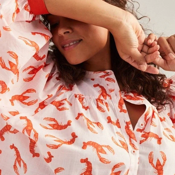 Anthropologie Whimsy Lobster Print Button Down Shirt - Picture 3 of 15